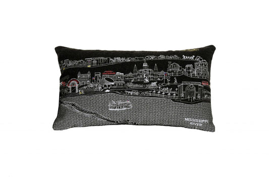 14" X 24" Black Gray and White Hometown Pride Wool Lumbar Throw Pillow