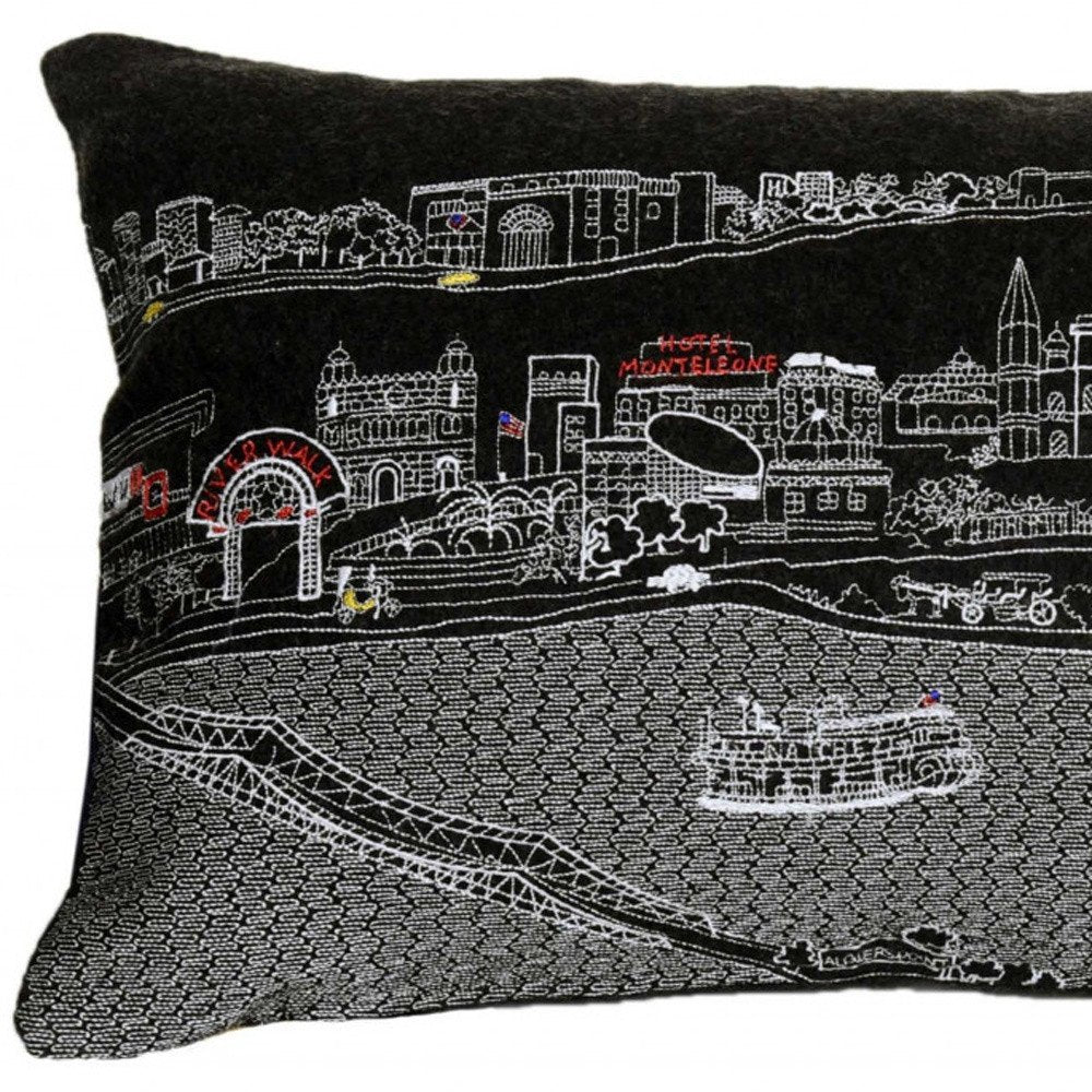 14" X 24" Dark Gray And White New Orleans Nighttime Skyline Lumbar Decorative Pillow