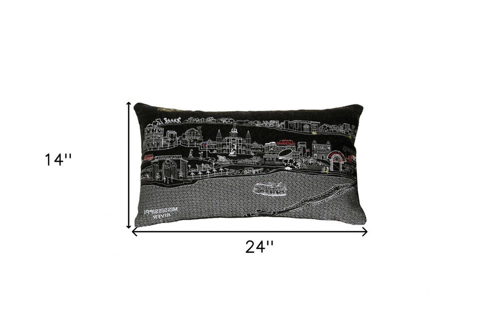 14" X 24" Black Gray and White Hometown Pride Wool Lumbar Throw Pillow