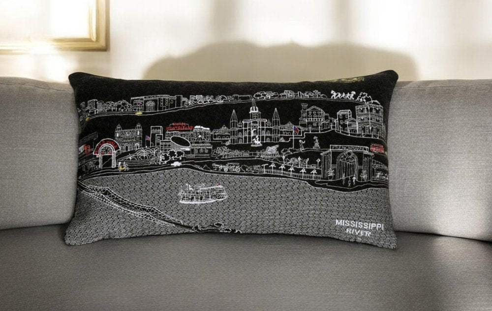 14" X 24" Black Gray and White Hometown Pride Wool Lumbar Throw Pillow