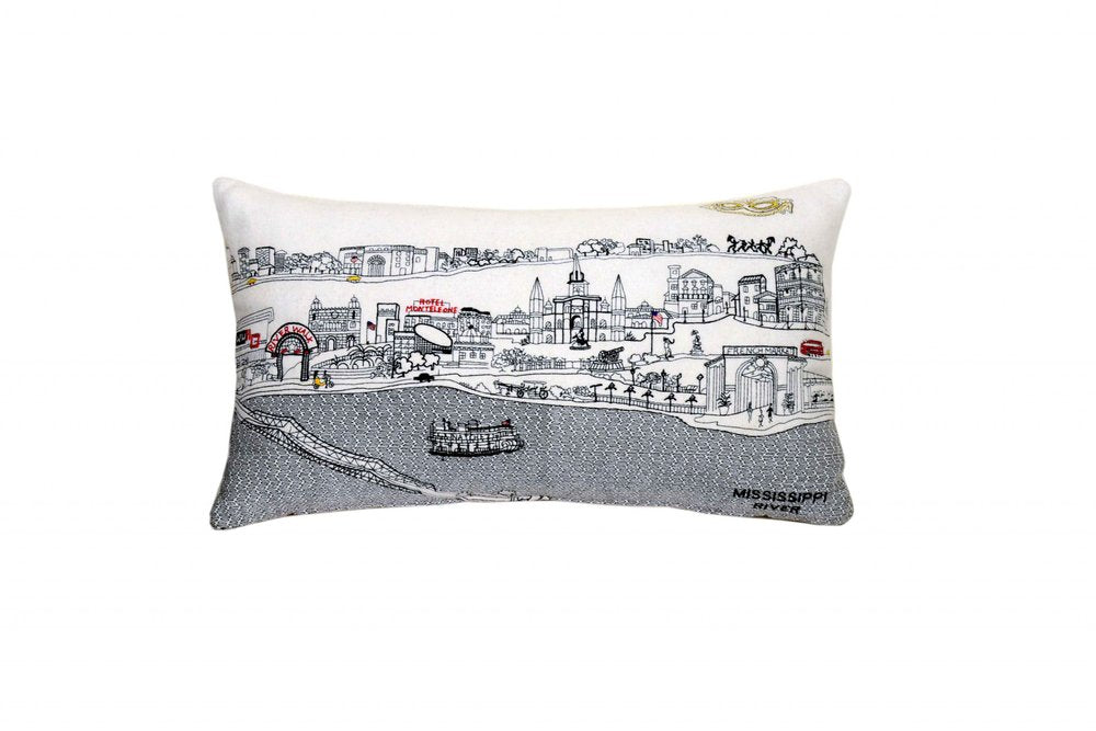 14" X 24" Cream New Orleans Daylight Skyline Lumbar Decorative Pillow