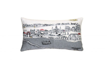 14" X 24" Cream New Orleans Daylight Skyline Lumbar Decorative Pillow