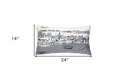 14" X 24" Cream New Orleans Daylight Skyline Lumbar Decorative Pillow