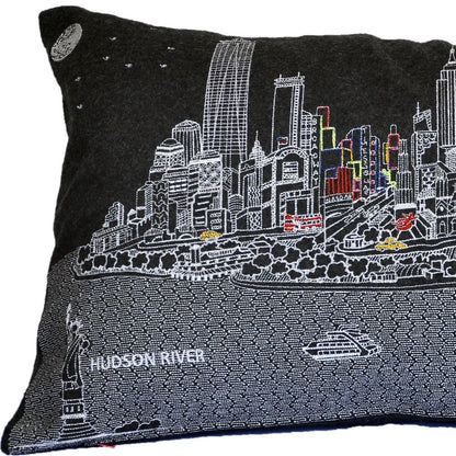 25" Black NYC Nighttime Skyline Lumbar Decorative Pillow