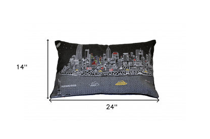 25" Black NYC Nighttime Skyline Lumbar Decorative Pillow