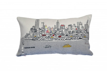 14" X 24" Cream NYC Daylight Skyline Lumbar Decorative Pillow