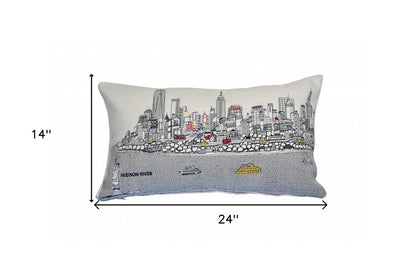 14" X 24" Cream NYC Daylight Skyline Lumbar Decorative Pillow