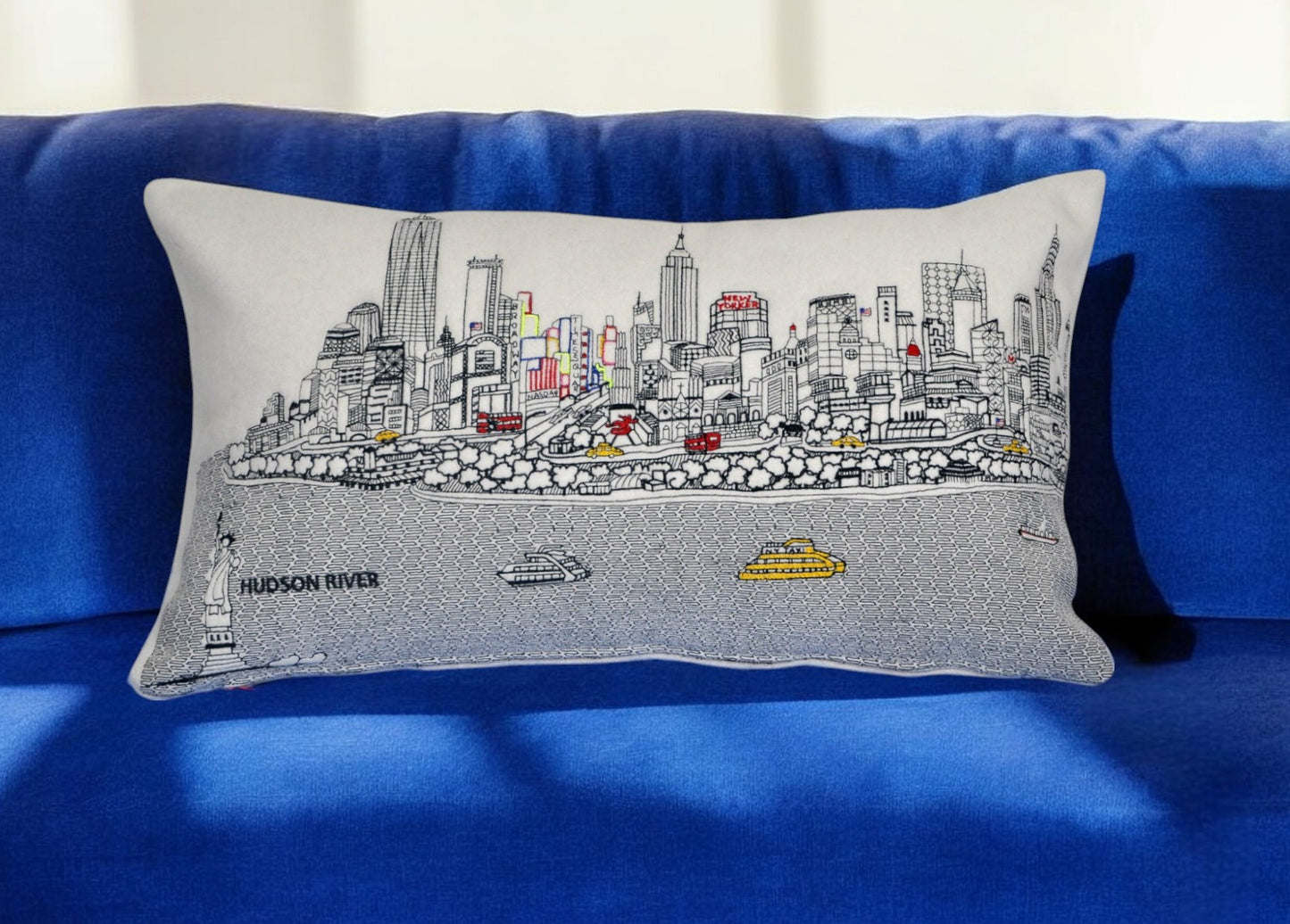 25" White NYC Daylight Skyline Lumbar Decorative Pillow