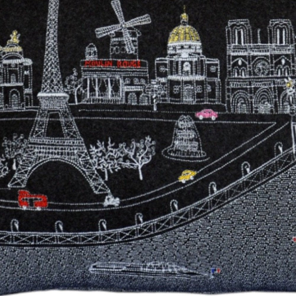 14" X 24" Dark Gray And White Paris Nighttime Skyline Lumbar Decorative Pillow