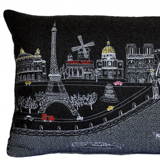 14" X 24" Black Gray and White Hometown Pride Wool Lumbar Throw Pillow