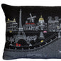 14" X 24" Dark Gray And White Paris Nighttime Skyline Lumbar Decorative Pillow