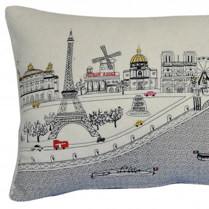 14" X 24" Cream Paris Daylight Skyline Lumbar Decorative Pillow