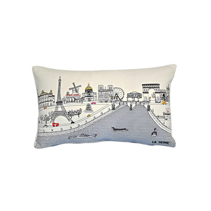 14" X 24" Cream Paris Daylight Skyline Lumbar Decorative Pillow