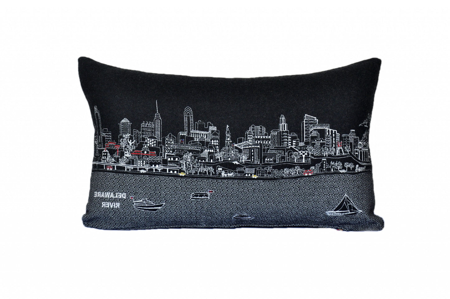 25" Black Philadelphia Nighttime Skyline Lumbar Decorative Pillow