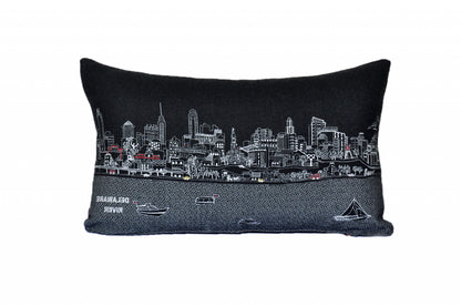 25" Black Philadelphia Nighttime Skyline Lumbar Decorative Pillow