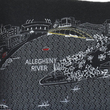 14" X 24" Dark Gray And White Pittsburgh Nighttime Skyline Lumbar Decorative Pillow