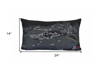 25" Black Pittsburgh Nighttime Skyline Lumbar Decorative Pillow