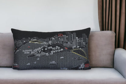 14" X 24" Black Gray and White Hometown Pride Wool Lumbar Throw Pillow