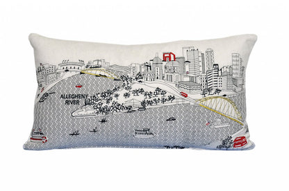 14" X 24" Cream Pittsburgh Daylight Skyline Lumbar Decorative Pillow