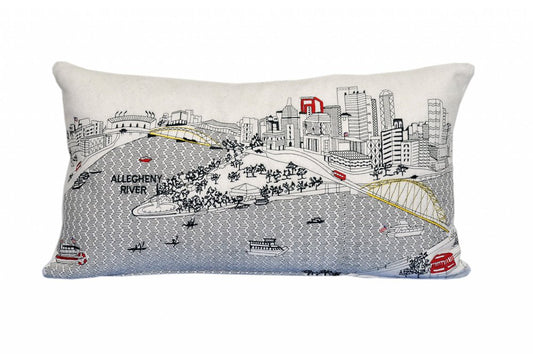 14" X 24" Cream Pittsburgh Daylight Skyline Lumbar Decorative Pillow