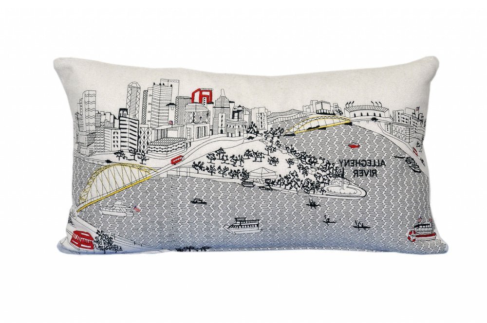 14" X 24" Cream Pittsburgh Daylight Skyline Lumbar Decorative Pillow