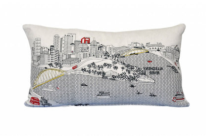 14" X 24" Cream Pittsburgh Daylight Skyline Lumbar Decorative Pillow