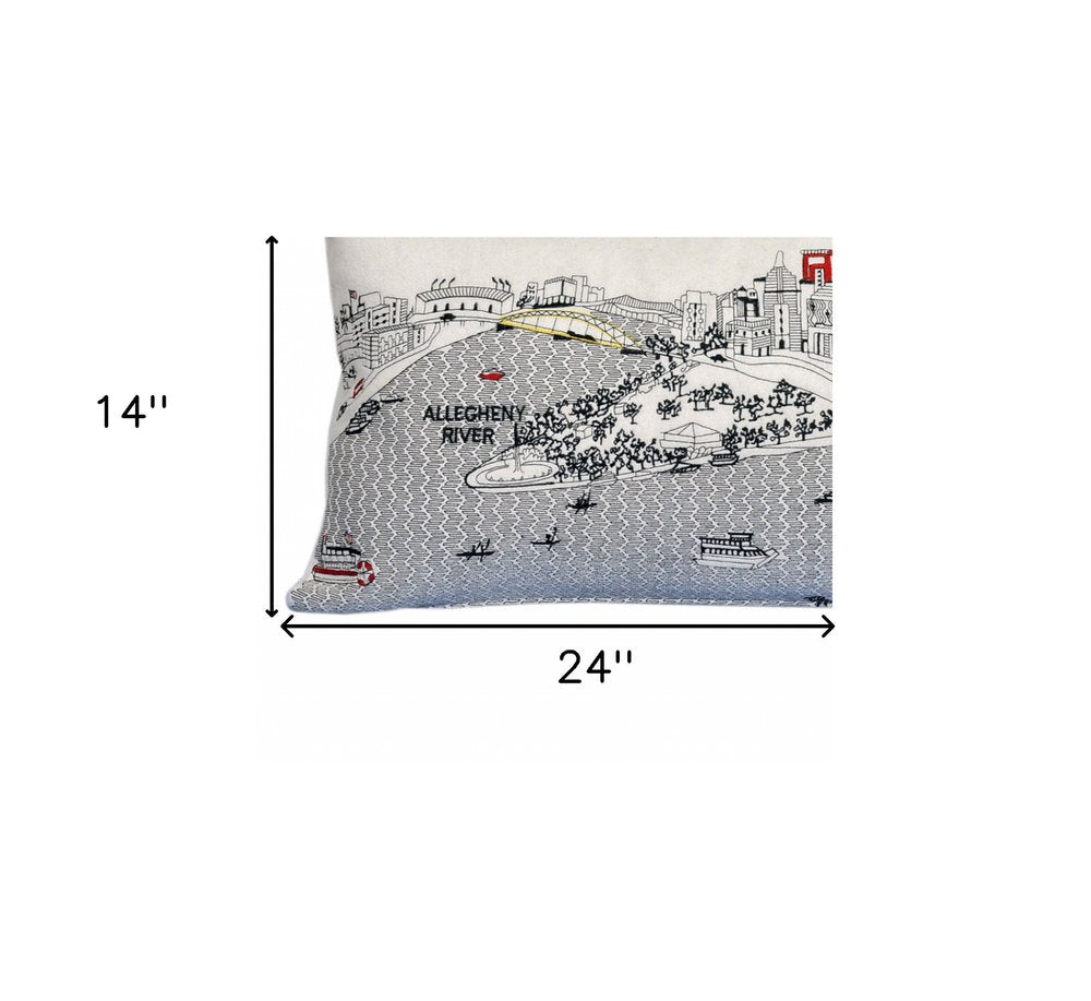 14" X 24" Cream Pittsburgh Daylight Skyline Lumbar Decorative Pillow