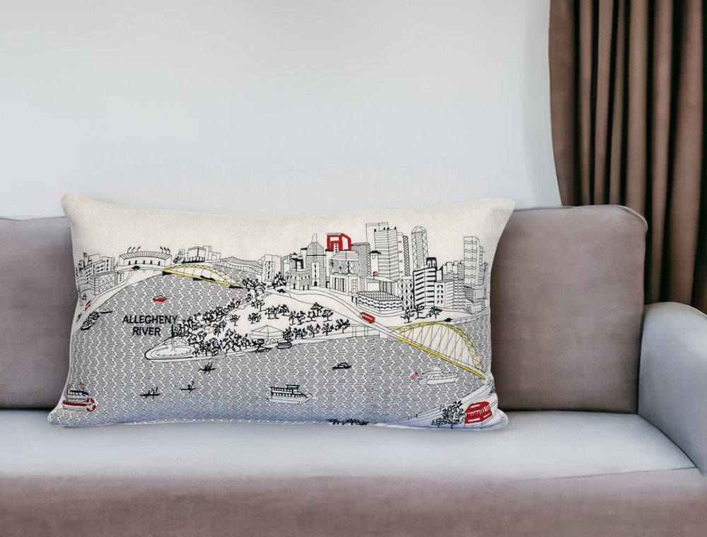 14" X 24" Cream Hometown Pride Wool Lumbar Throw Pillow