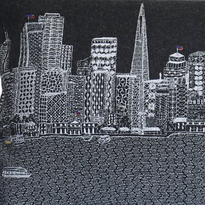 14" X 25" Dark Gray And White San Francisco Nighttime Skyline Lumbar Decorative Pillow