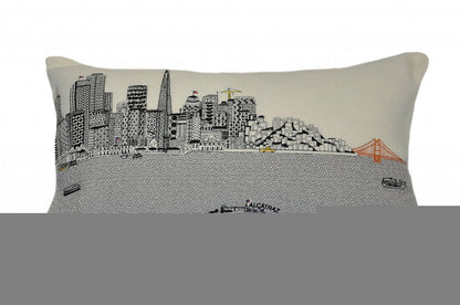 14" X 24" Cream San Francisco Daylight Skyline Lumbar Decorative Pillow