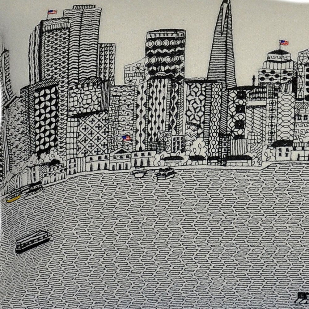 14" X 24" Cream San Francisco Daylight Skyline Lumbar Decorative Pillow