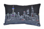 14" X 24" Dark Gray And White Shanghai Nighttime Skyline Lumbar Decorative Pillow