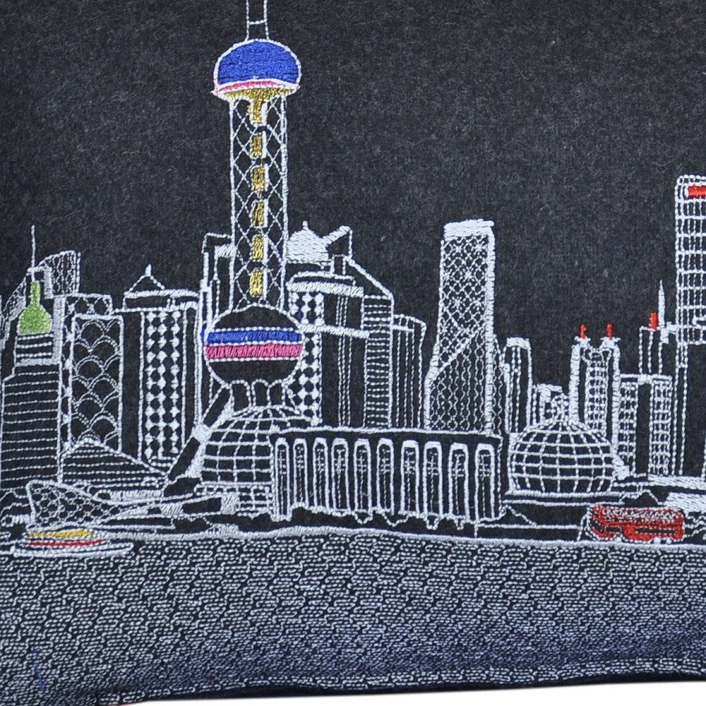 14" X 24" Black Gray and White Hometown Pride Wool Lumbar Throw Pillow