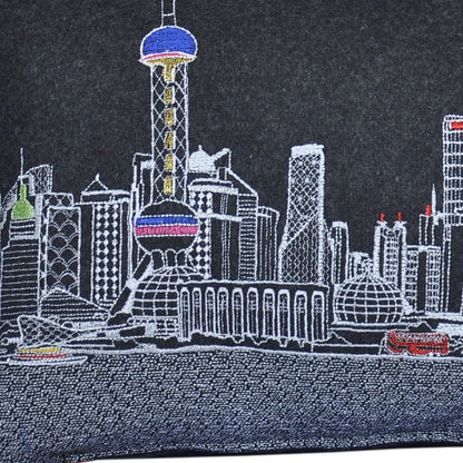 14" X 24" Black Gray and White Hometown Pride Wool Lumbar Throw Pillow