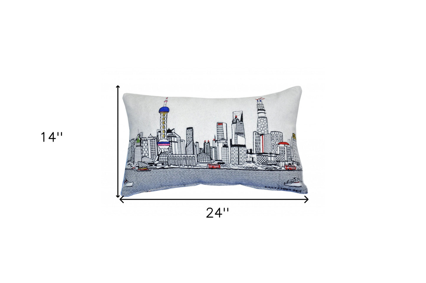 25" White Shanghai Daylight Skyline Lumbar Decorative Pillow