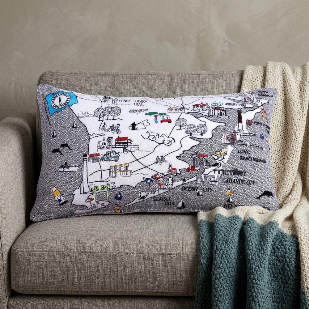 14" X 25" Cream Jersey Shore Daylight Skyline Lumbar Decorative Pillow