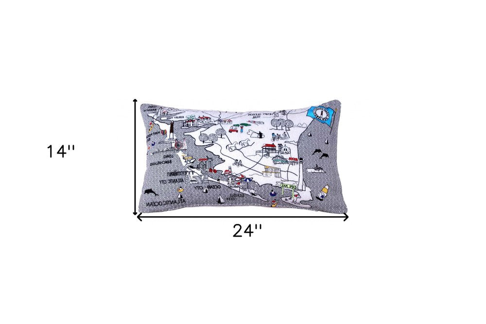 14" X 25" Cream Jersey Shore Daylight Skyline Lumbar Decorative Pillow