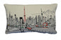 14" X 24" Cream Tokyo Daylight Skyline Lumbar Decorative Pillow