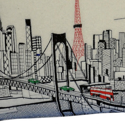 14" X 24" Cream Tokyo Daylight Skyline Lumbar Decorative Pillow