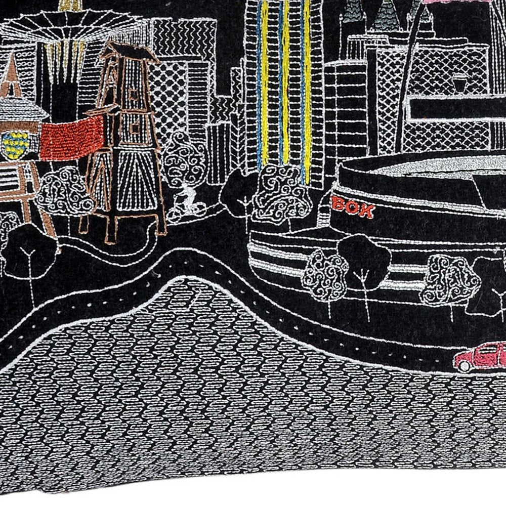 14" X 25" Dark Gray And White Tulsa Nighttime Skyline Lumbar Decorative Pillow
