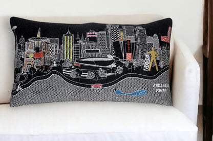 25" Black Tulsa Nighttime Skyline Lumbar Decorative Pillow