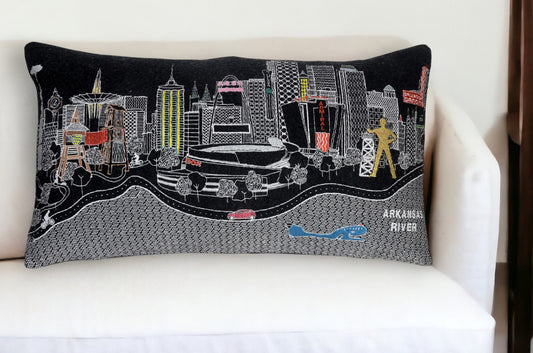 25" Black Tulsa Nighttime Skyline Lumbar Decorative Pillow