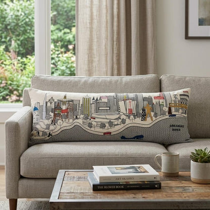 14" X 25" Cream Tulsa Daylight Skyline Lumbar Decorative Pillow