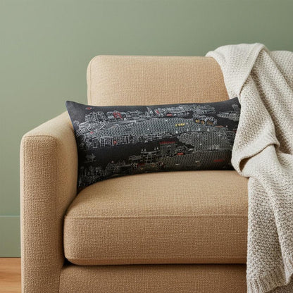 14" X 35" Dark Gray And White Amsterdam Nighttime Skyline Lumbar Decorative Pillow
