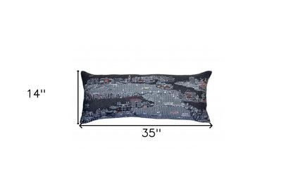 35" Black Amsterdam Nighttime Skyline Lumbar Decorative Pillow