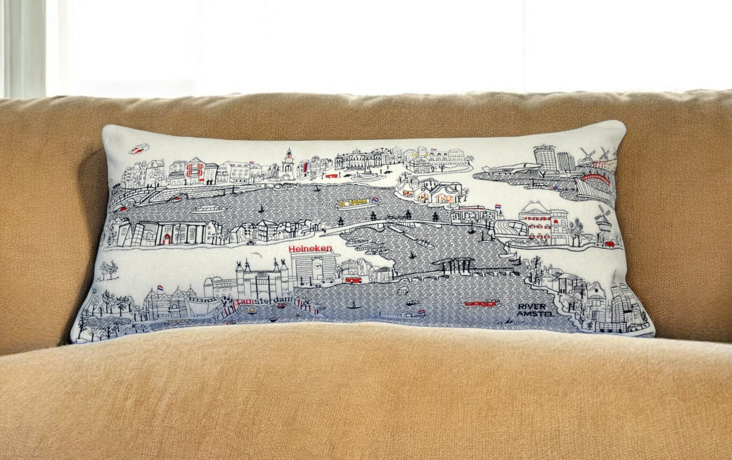 35" White Amsterdam Daylight Skyline Lumbar Decorative Pillow