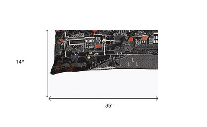 14" X 35" Dark Gray And White Annapolis Nighttime Skyline Lumbar Decorative Pillow