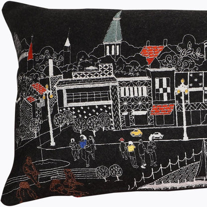 14" X 35" Dark Gray And White Annapolis Nighttime Skyline Lumbar Decorative Pillow