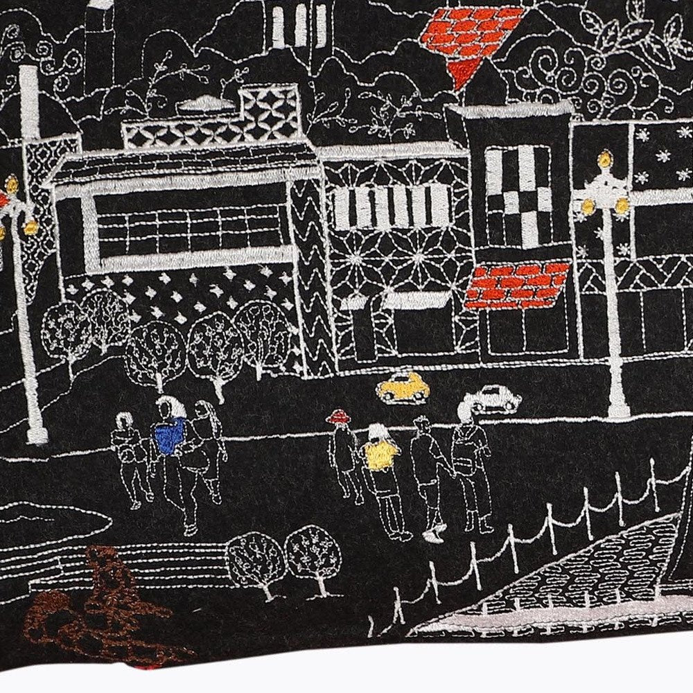 14" X 35" Black Gray and White Hometown Pride Wool Lumbar Throw Pillow