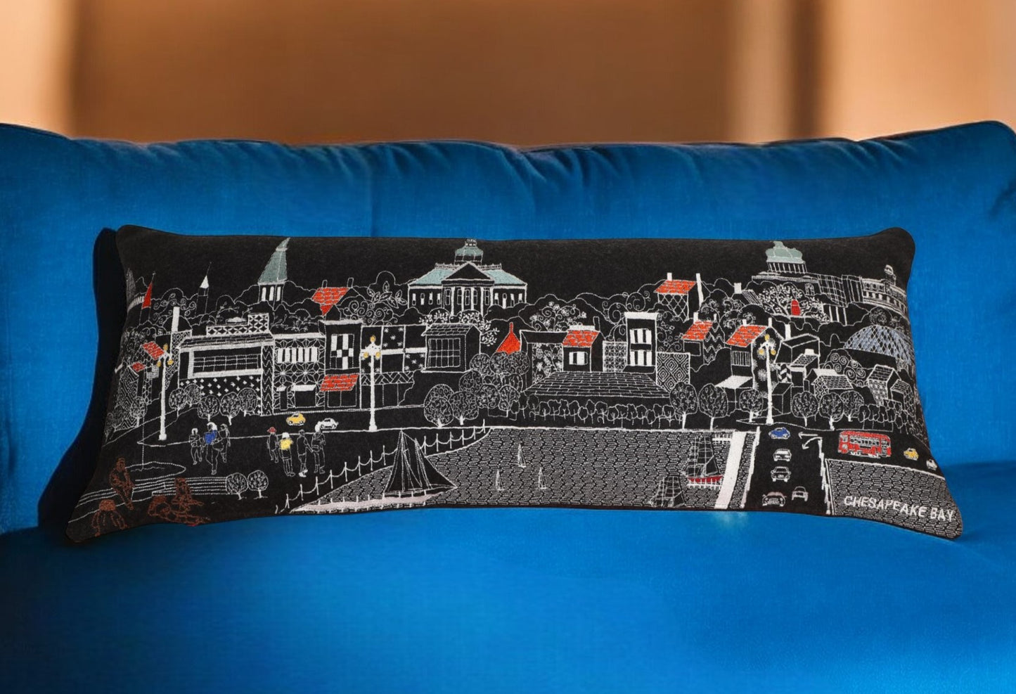 35" Black Annapolis Nighttime Skyline Lumbar Decorative Pillow